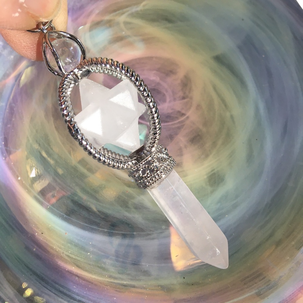 Quartz Mer-Ka-Ba wand and orb Reiki pendulum